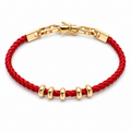 Red Cord Bracelet with 5 Gold-Plated Beads, 19 cm – Hypoallergenic Tarnish-Resistant Jewelry
