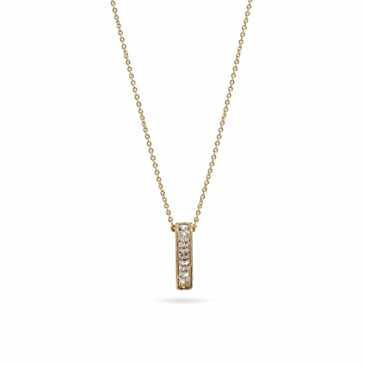 Gold Plated Rectangular CZ Bar Pendant Necklace – Hypoallergenic, Non-Tarnish