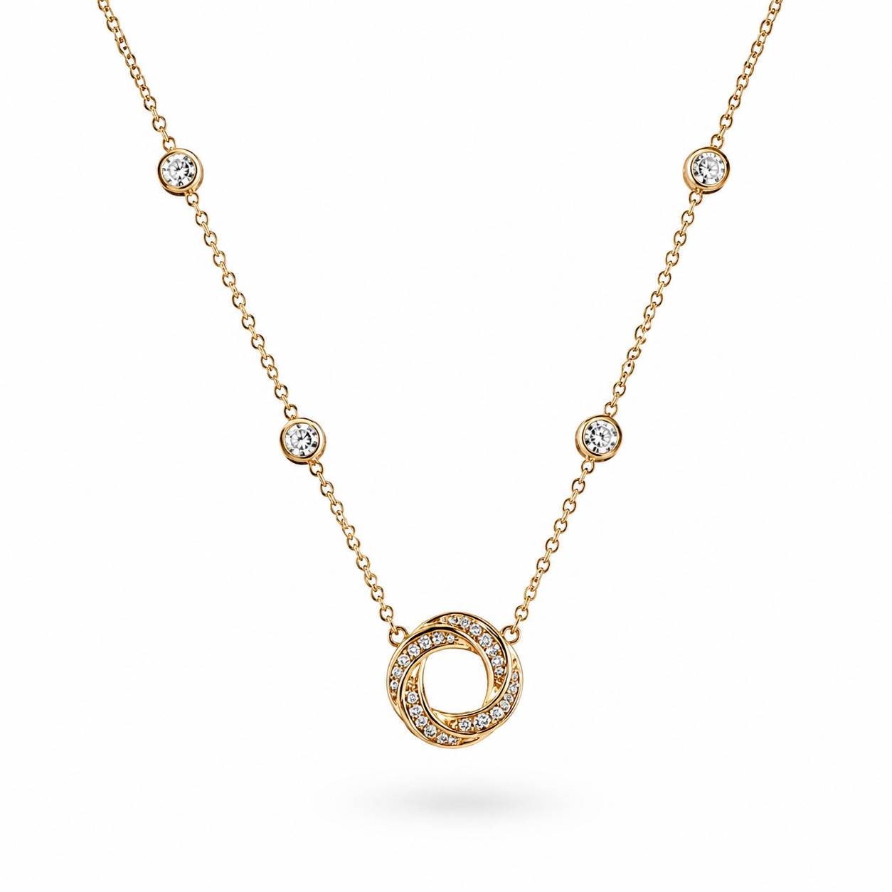 Gold Plated Interlocking Circle CZ Pendant Necklace – Hypoallergenic, Non-Tarnish