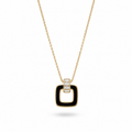 Gold Plated Black Square Pendant Necklace with CZ Stones – Hypoallergenic, Non-Tarnish