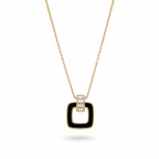 Gold Plated Black Square Pendant Necklace with CZ Stones – Hypoallergenic, Non-Tarnish