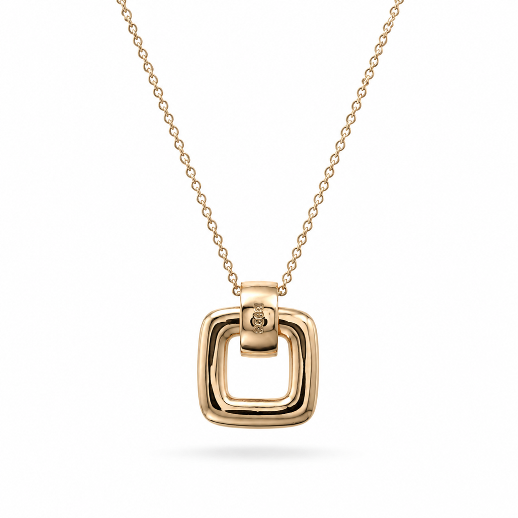 Gold Plated Black Square Pendant Necklace with CZ Stones – Hypoallergenic, Non-Tarnish