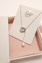 Interlocking Oval CZ & Faux Pearl Drop Necklace – Gold Plated or Sterling Silver, Hypoallergenic