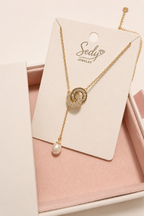 Interlocking Oval CZ & Faux Pearl Drop Necklace – Gold Plated or Sterling Silver, Hypoallergenic