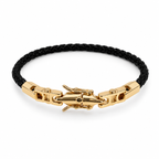 Braided Leather Bracelet with Gold-Plated Statement Clasp – Black or Red, 19 cm
