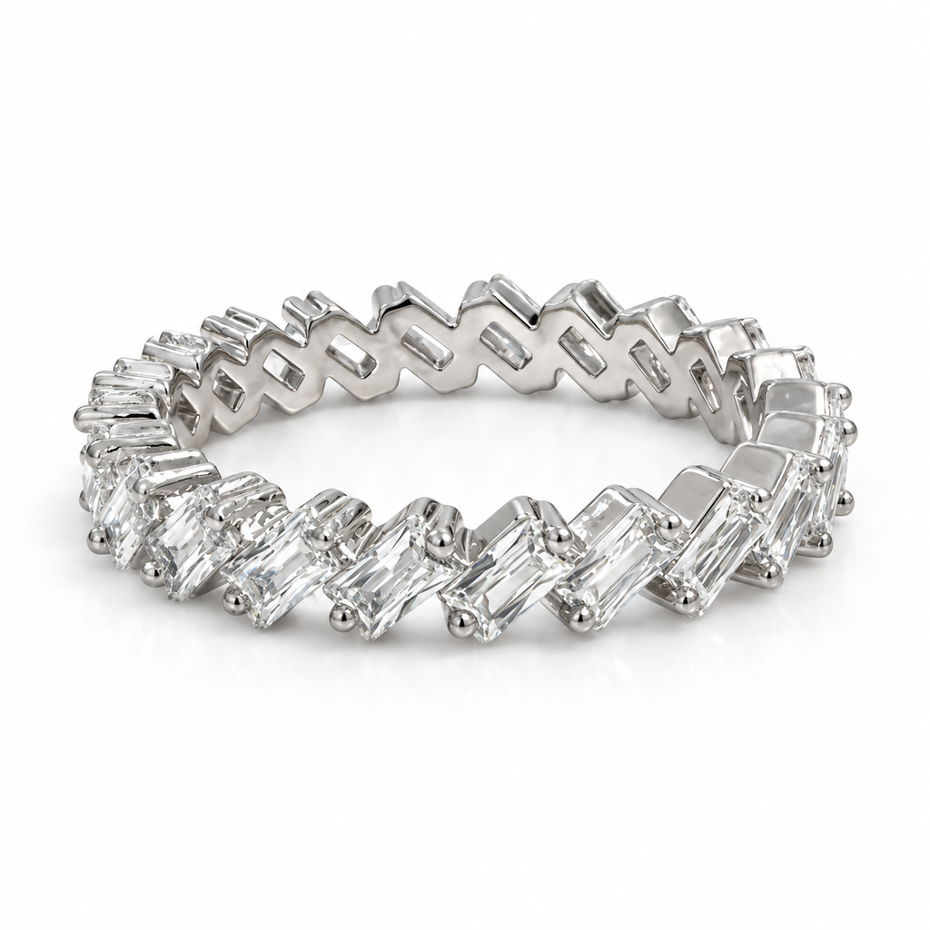 White Gold CZ Baguette Ring – Hypoallergenic, Tarnish-Resistant, Sizes 6–8