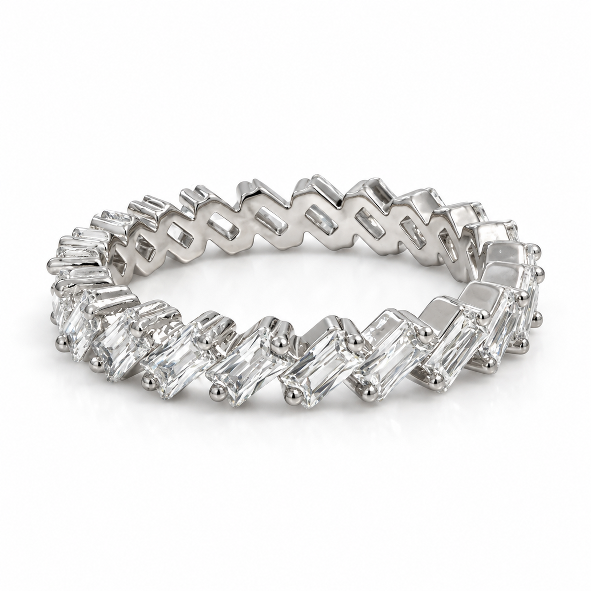 White Gold CZ Baguette Ring – Hypoallergenic, Tarnish-Resistant, Sizes 6–8