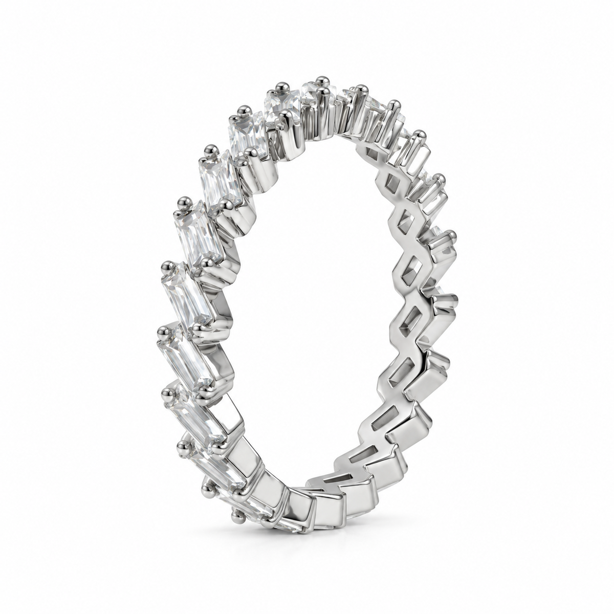 White Gold CZ Baguette Ring – Hypoallergenic, Tarnish-Resistant, Sizes 6–8