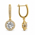 Sedy Jewelry round halo drop earrings are made from stainless steel with gold PVD coating applied through ion plating\. Each earring features a 10 mm (0\.39 in) round clear cubic zirconia centre stone surrounded by smaller CZ stones\. The earrings measure 2\.8 cm (1\.10 in) in total height and have English lock closures\. Hypoallergenic and tarnish\-resistant\. Sold as a pair\.