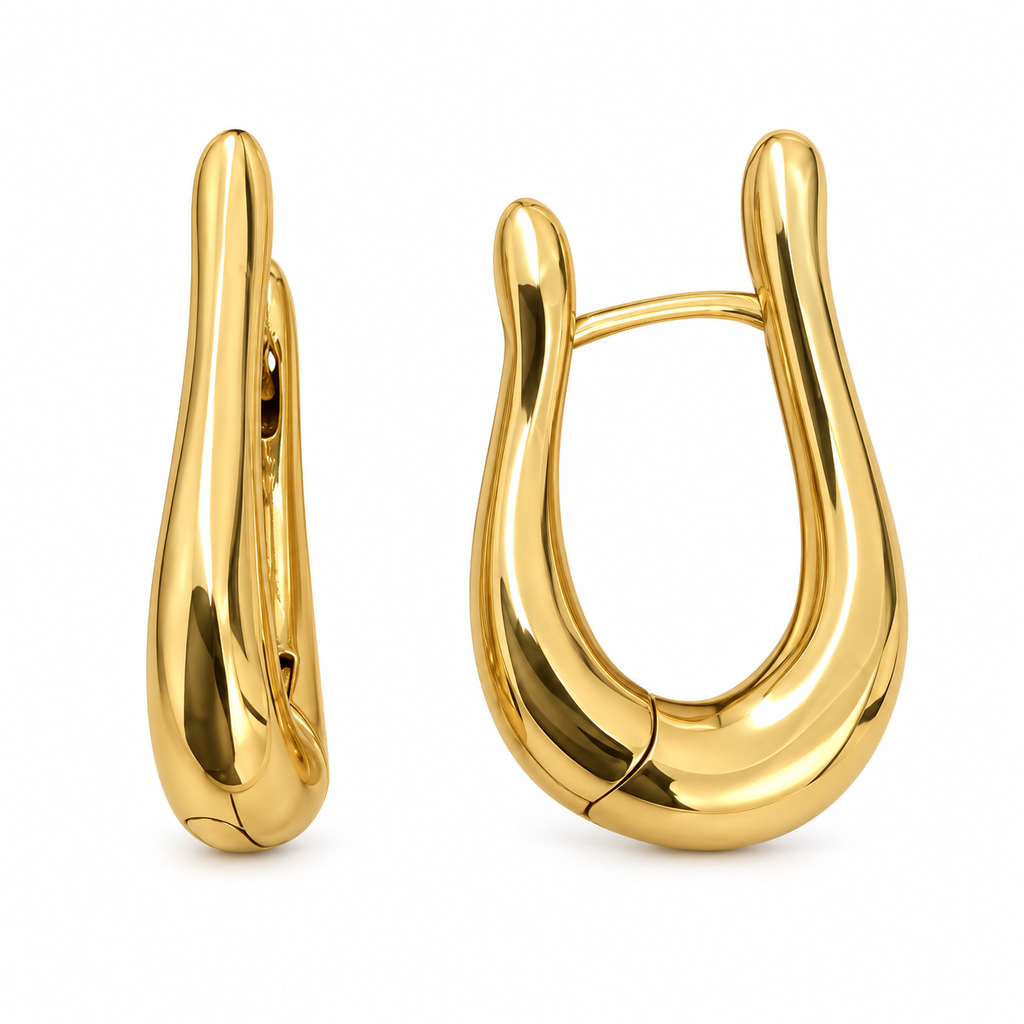 Sedy Jewelry teardrop hoop earrings are made from stainless steel with gold PVD coating applied through ion plating. They feature a smooth, polished finish without stones and fasten with English lock closures. Each earring measures 20 mm (0.79 in) in height and 4 mm (0.16 in) in thickness. Hypoallergenic and tarnish-resistant. Sold as a pair.