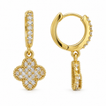 Shop gold\-plated stainless steel clover charm hoop earrings with sparkling clear stones\. 24 mm tall, hypoallergenic and tarnish\-resistant\. Sedy Jewelry\.