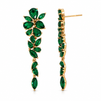 Gold-Plated Floral CZ Drop Earrings – Red or Green, 5.5 cm