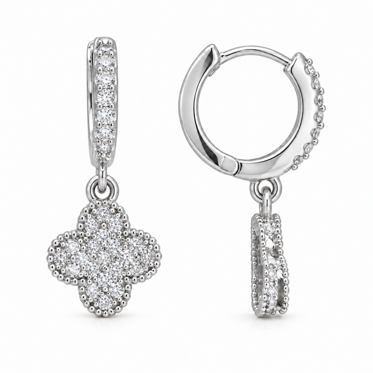 Clover Charm Hoop Earrings – Silver -Plated Stainless Steel