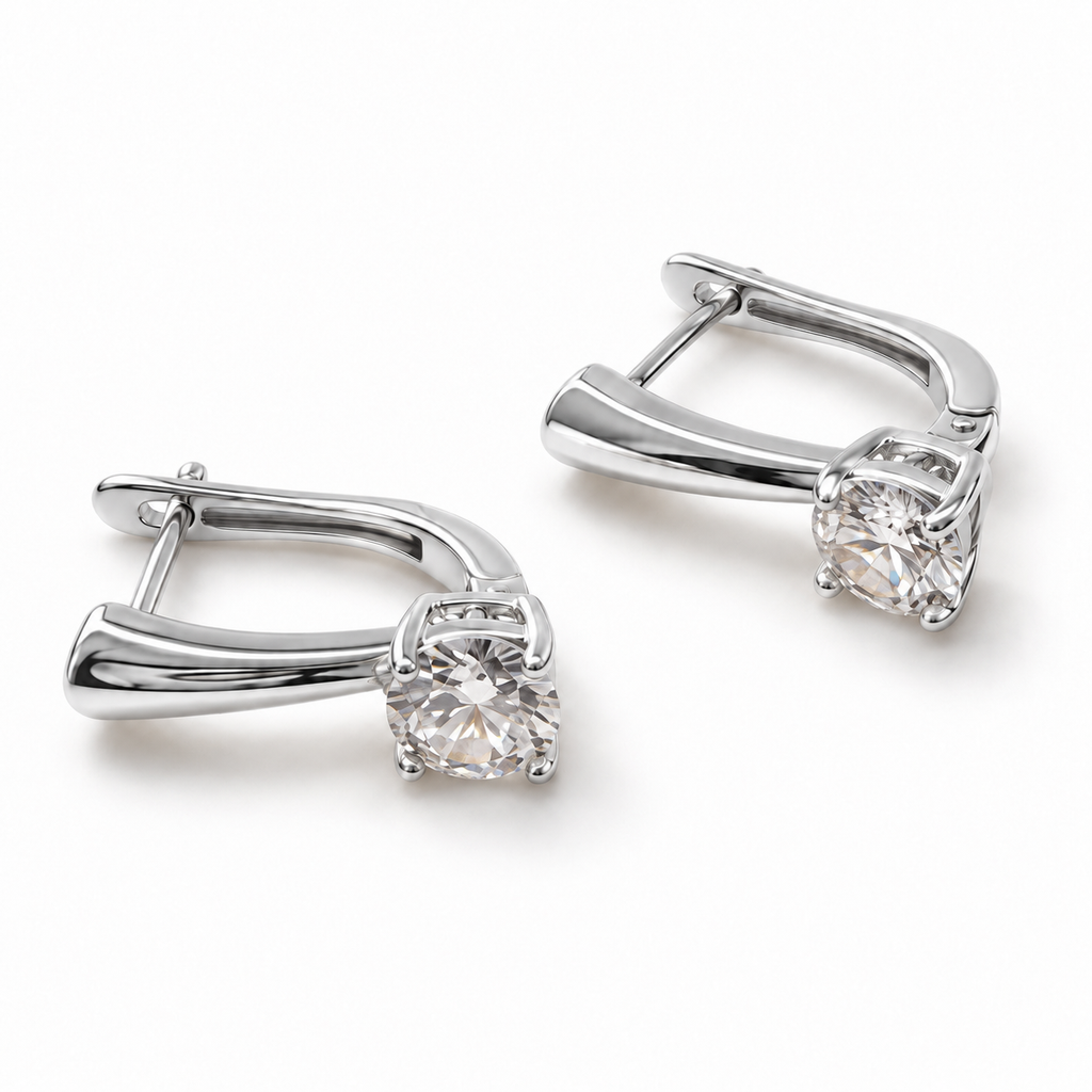 Silver -Plated Stainless Steel Earrings with 7 mm CZ – English Lock
