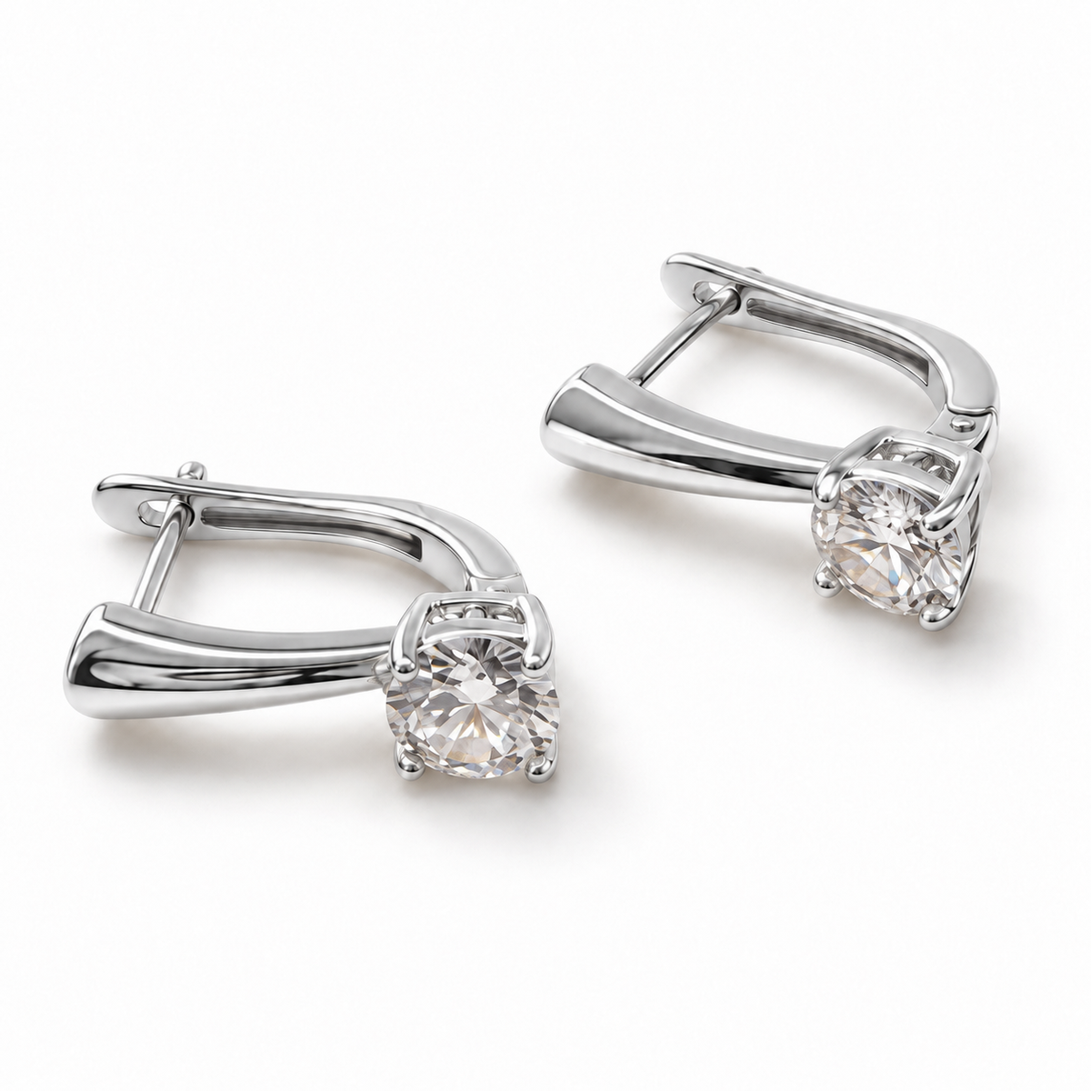 Silver -Plated Stainless Steel Earrings with 7 mm CZ – English Lock