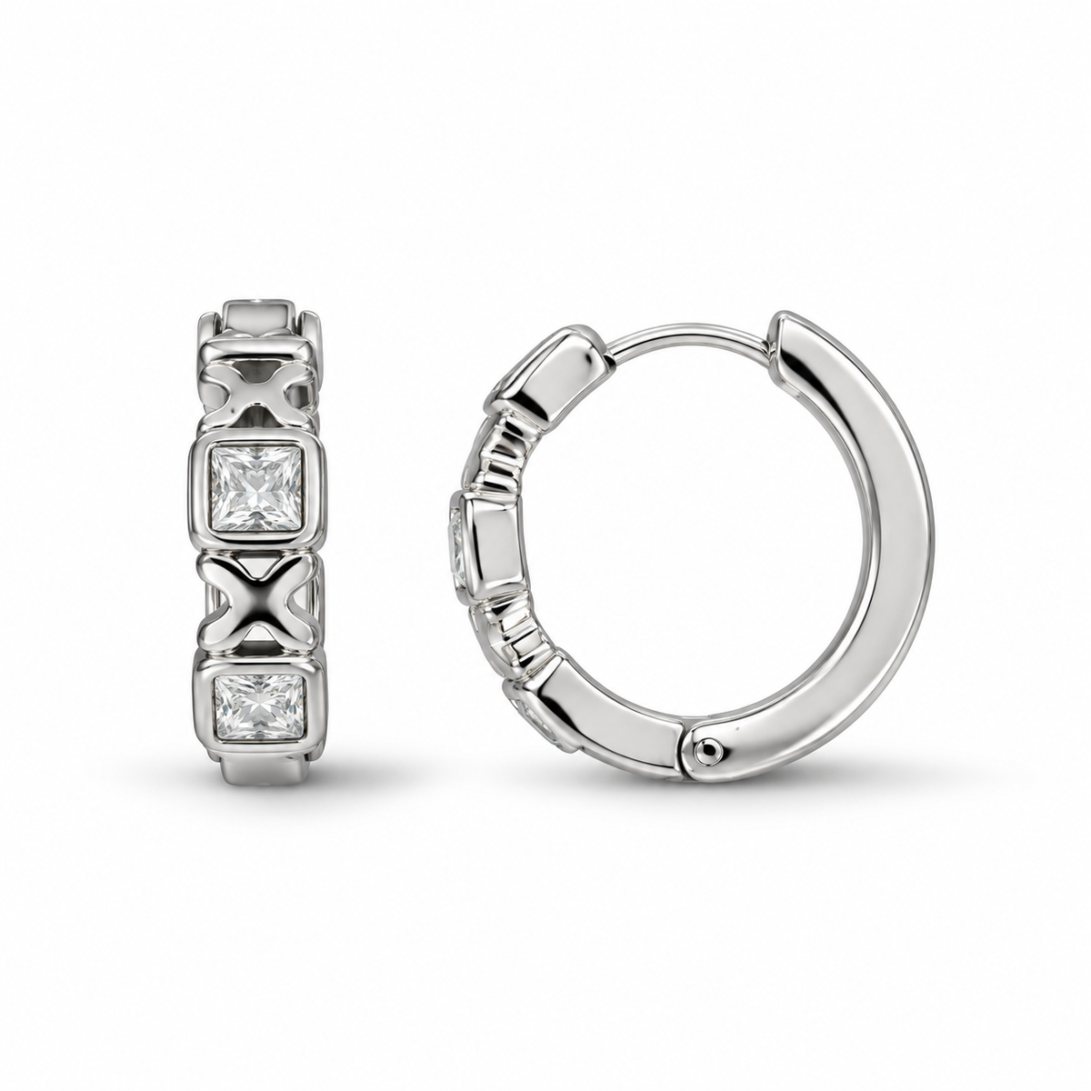 White Gold Plated Stainless Steel Hoop Earrings – Hypoallergenic, Non-Tarnish
