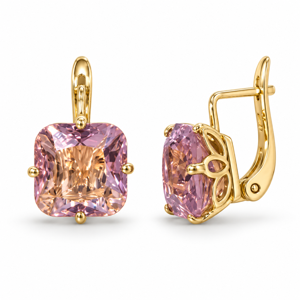 Gold Plated Square CZ Drop Earrings – Hypoallergenic, Non-Tarnish, Multiple Colours