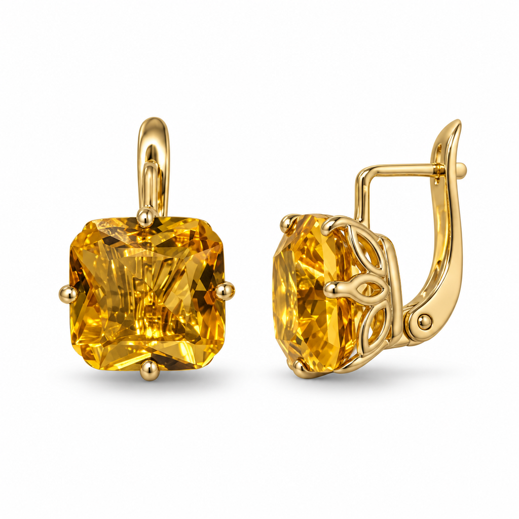 Gold Plated Square CZ Drop Earrings – Hypoallergenic, Non-Tarnish, Multiple Colours