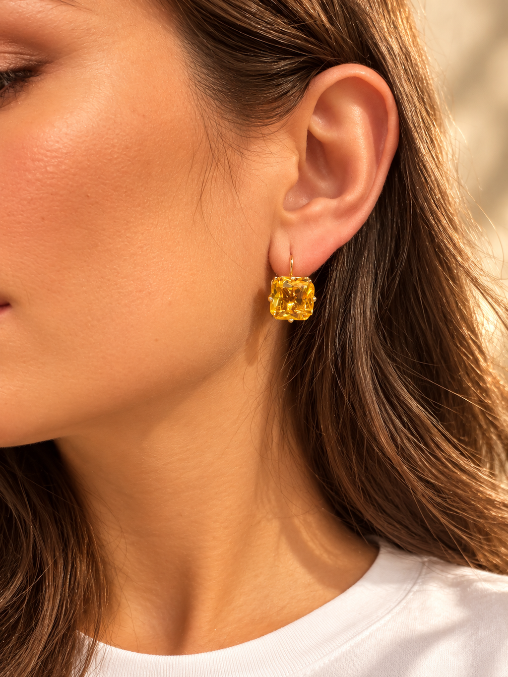 Gold Plated Square CZ Drop Earrings – Hypoallergenic, Non-Tarnish, Multiple Colours
