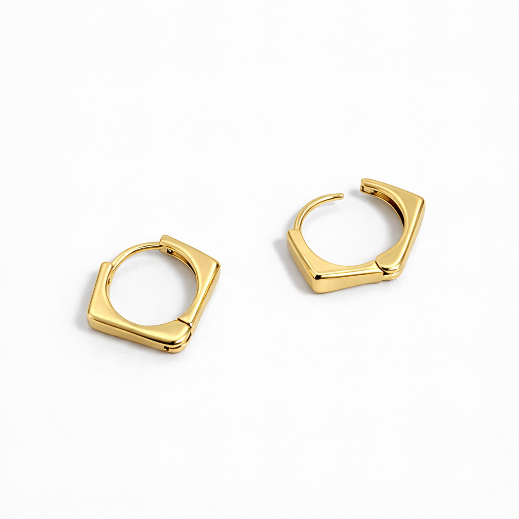 Geometric Hoop Earrings, Gold Plated Brass, 1.6 cm