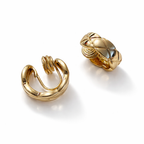 Gold plated clip-on ear cuff earrings with coil detail, minimalist cartilage cuff design, 1.7 cm diameter, 5 mm width.