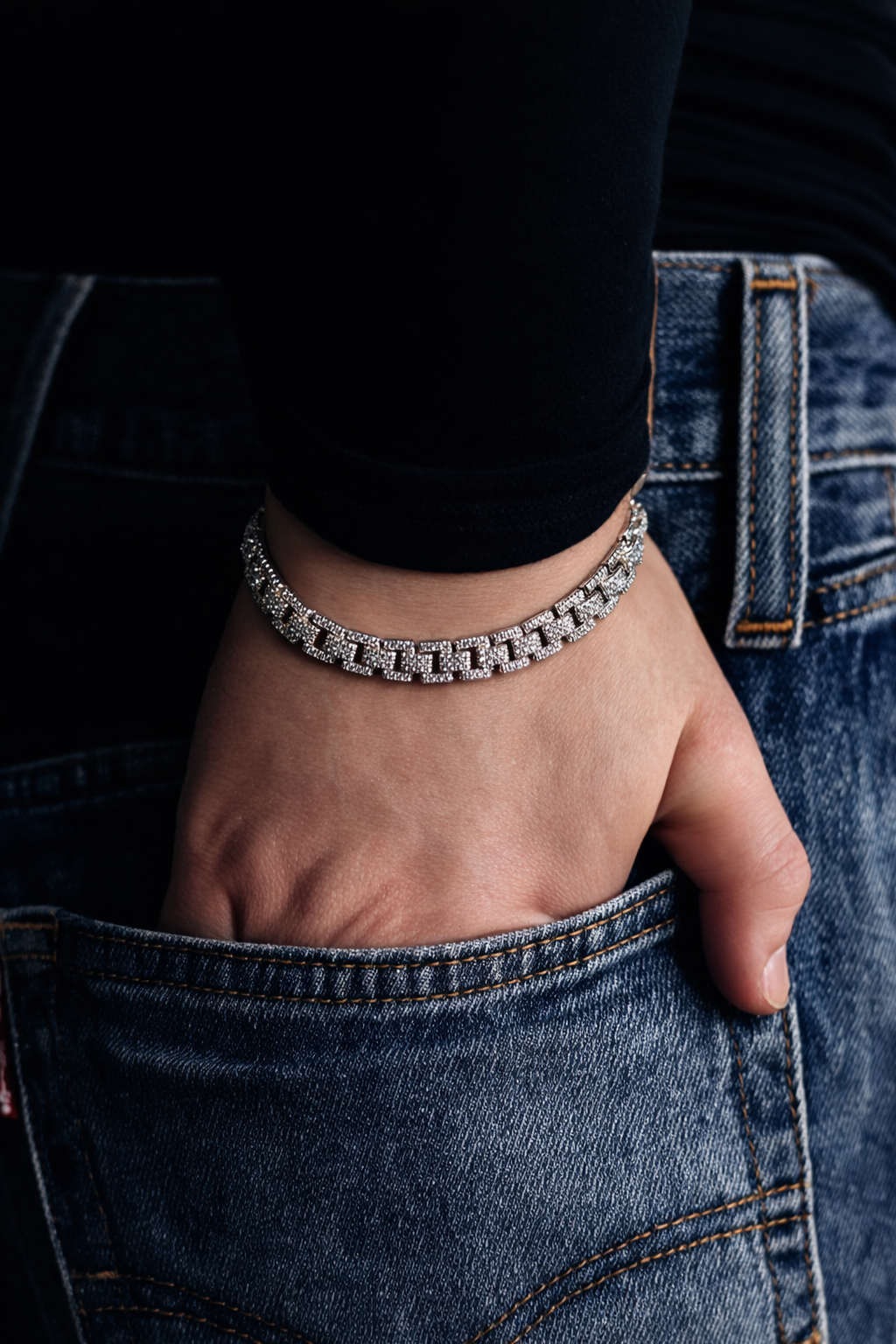 Silver Rhodium Plated Cubic Zirconia Multi Row Link Bracelet 17.5 cm Box Clasp