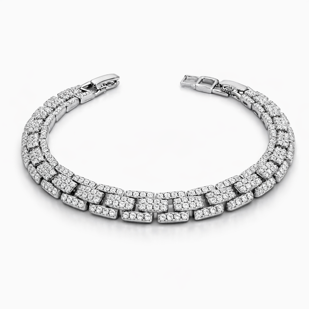 Silver Rhodium Plated Cubic Zirconia Multi Row Link Bracelet 17.5 cm Box Clasp