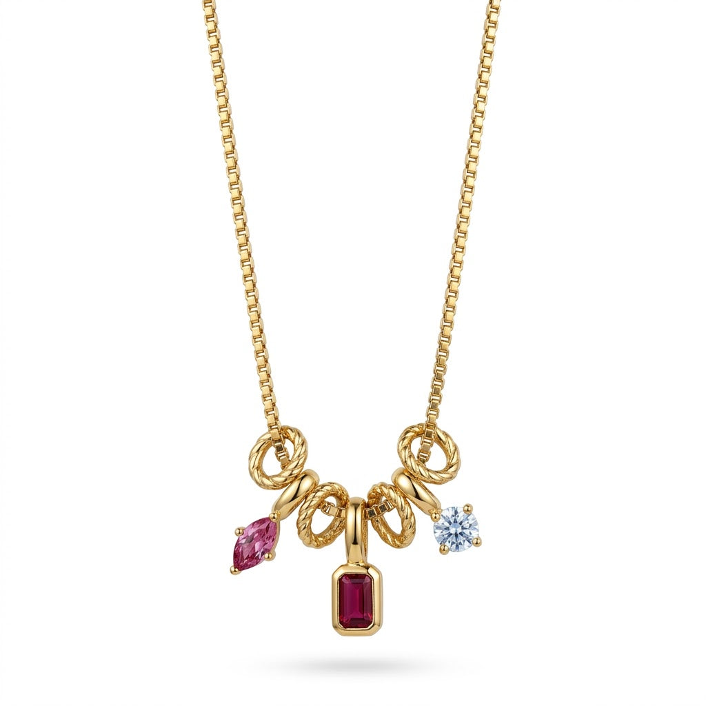 Gold Plated Multicolor CZ Charm Necklace with Pendant – Adjustable 40+5 cm
