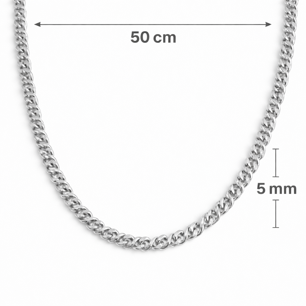 5 mm Curb Chain Necklace 50 cm – Gold Plated or White Gold