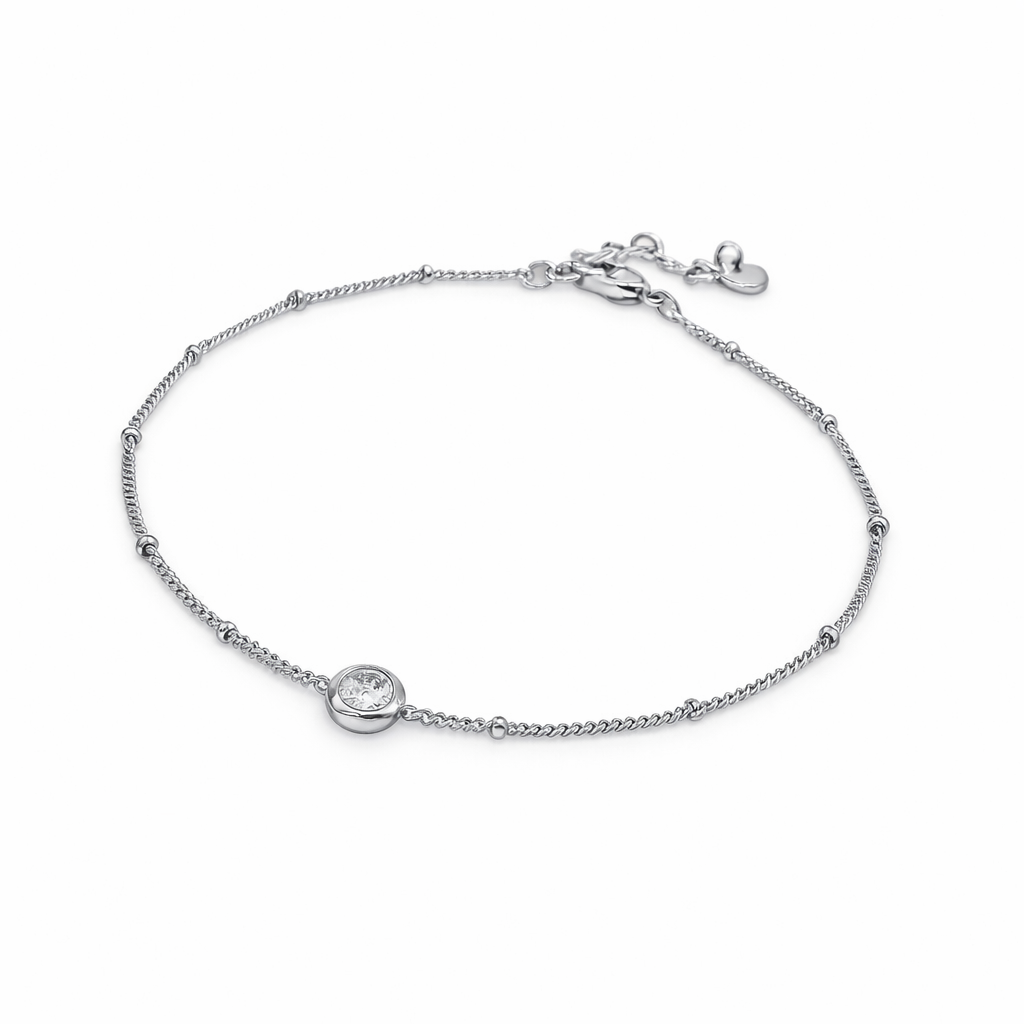 Minimalist CZ Anklet – Stainless Steel, Adjustable 21+5 cm