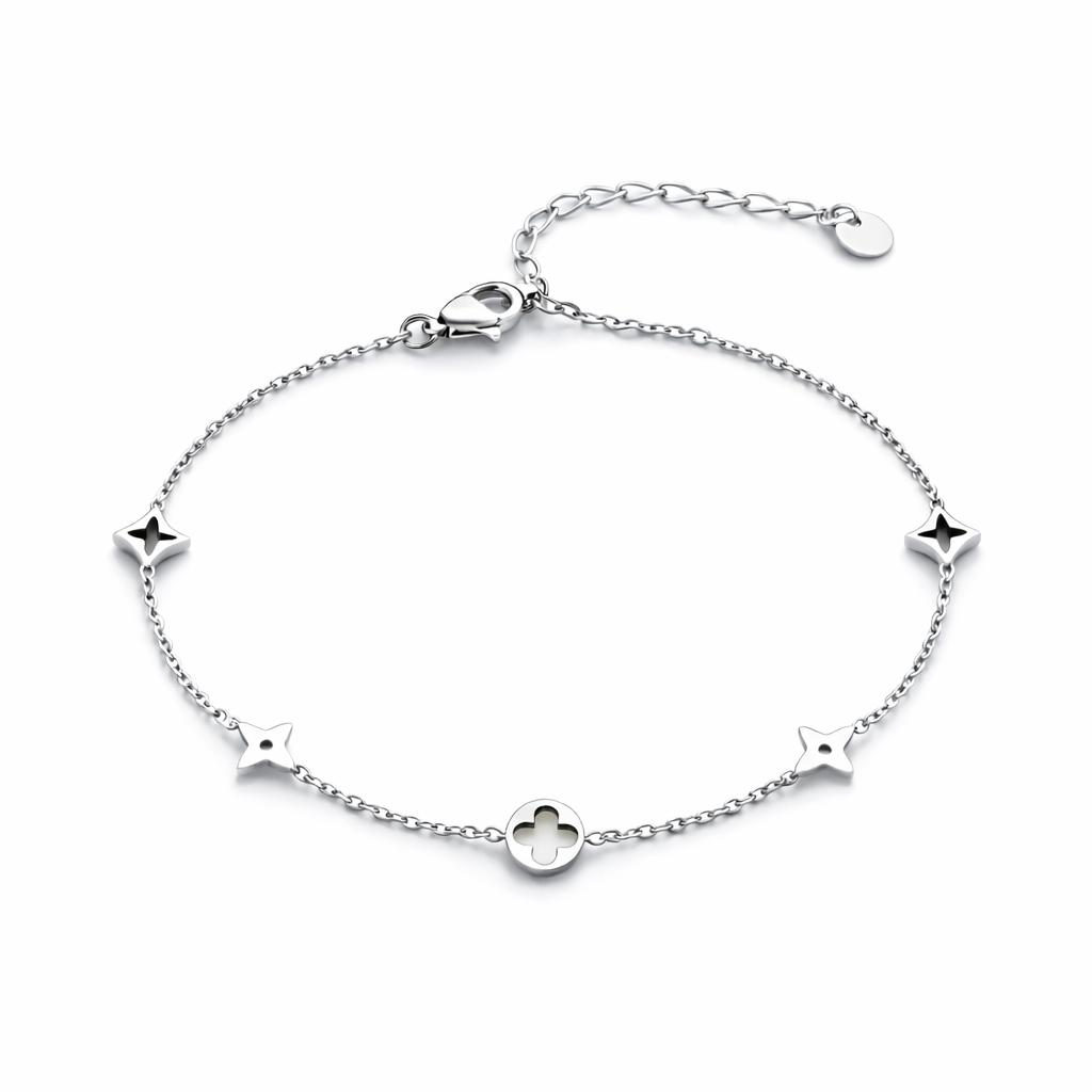Clover Charm Anklet – Stainless Steel, Adjustable 21+5 cm