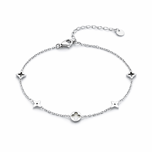 Clover Charm Anklet – Stainless Steel, Adjustable 21+5 cm