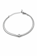 Double Chain CZ Bracelet – Rhodium Plated, Adjustable 16+3 cm