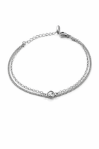 Double Chain CZ Bracelet – Rhodium Plated, Adjustable 16+3 cm