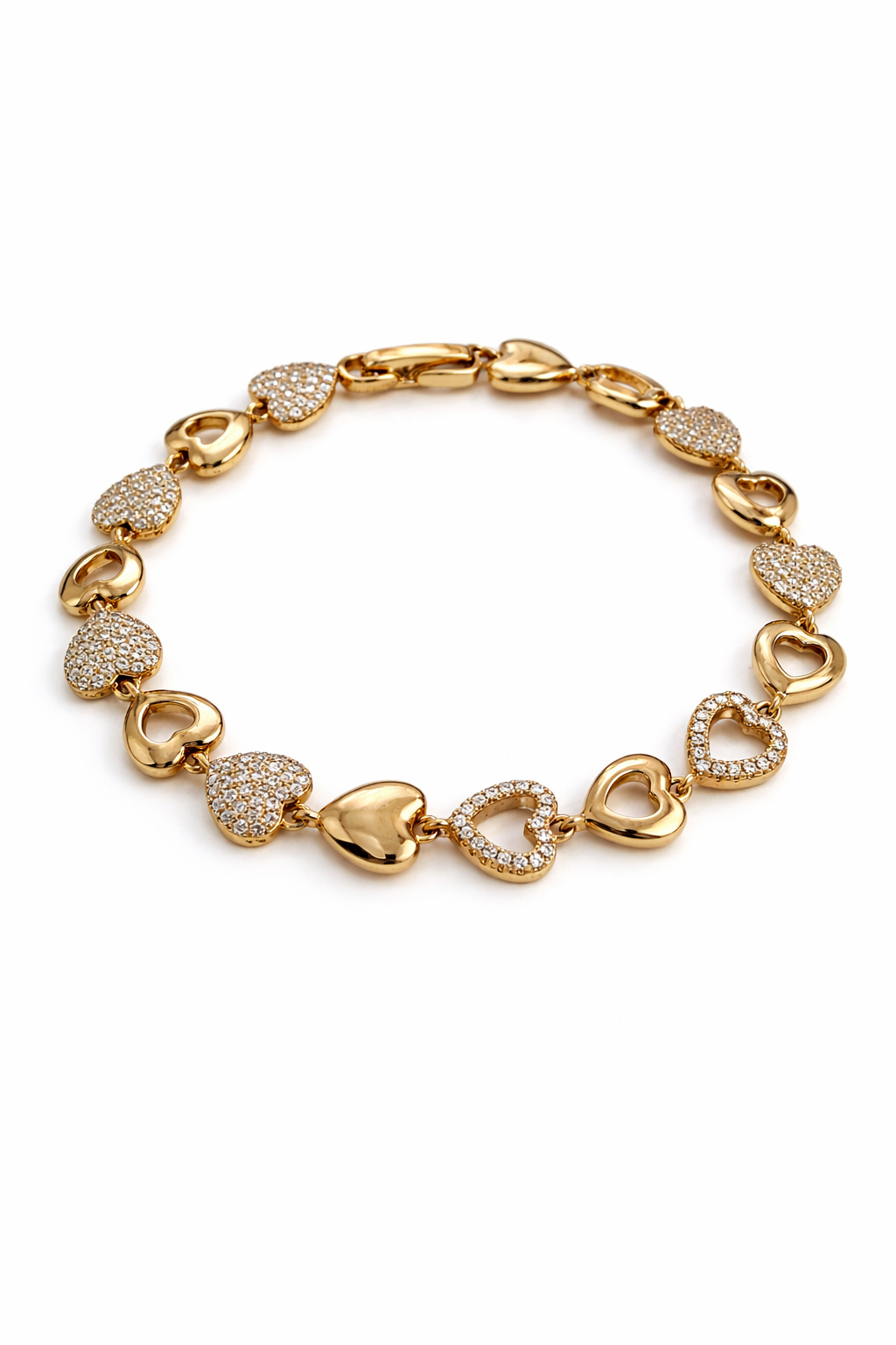 CZ Heart Link Bracelet for Women – Gold & Rose Gold Plated, 17+2 cm