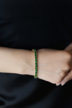 Green Stone Tennis Bracelet – Gold Plated Stainless Steel, 17 cm