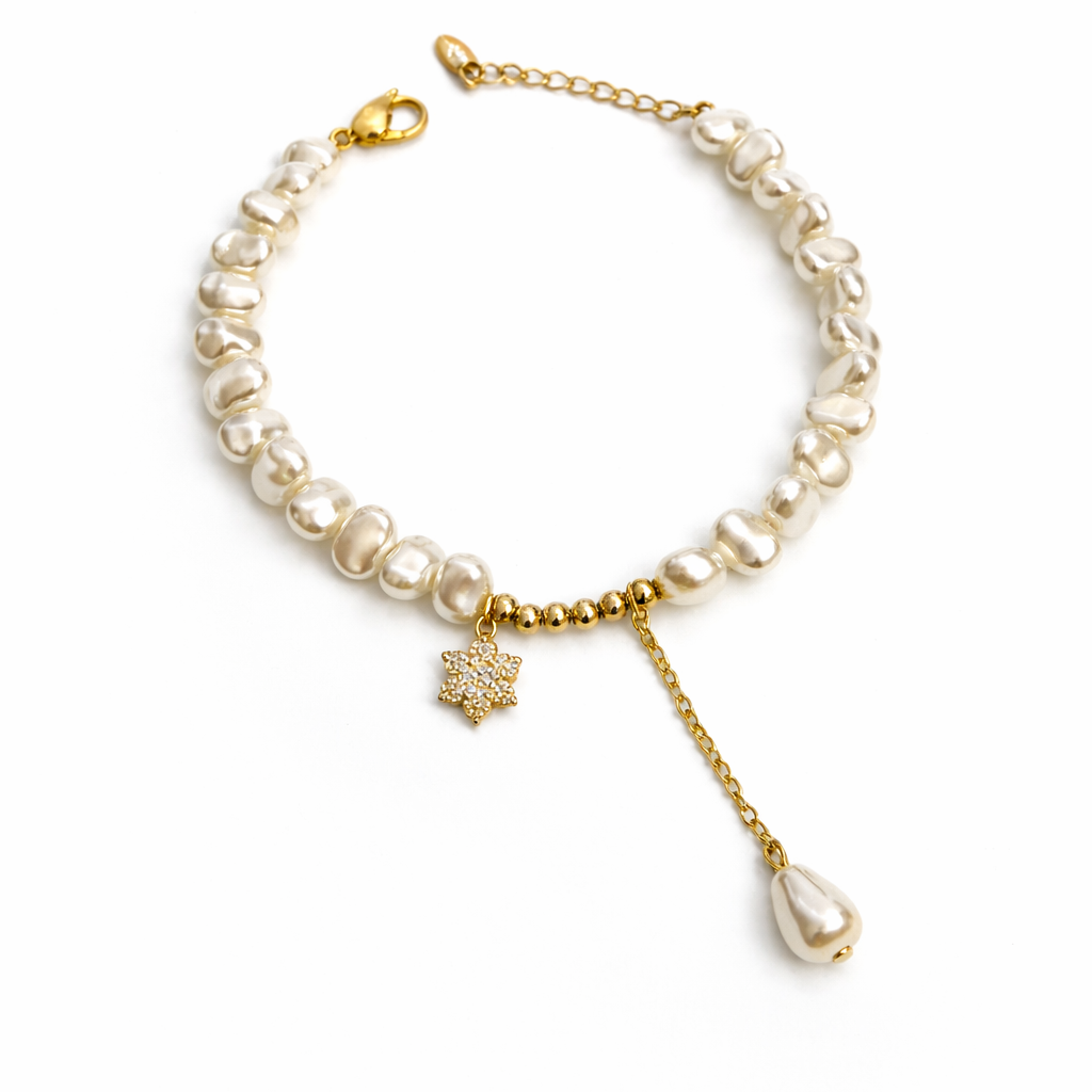Pearl Charm Bracelet – Gold or White Gold Plated, 17+3 cm