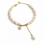 Pearl Charm Bracelet – Gold or White Gold Plated, 17+3 cm