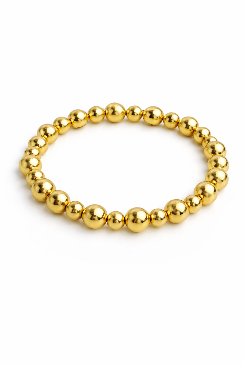Gold Beaded Bracelet – 7 mm Ball, Stretch Elastic Design