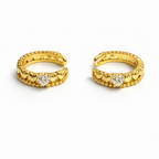 CZ Ear Cuff Earrings – Gold Plated, Heart Design (Pair)