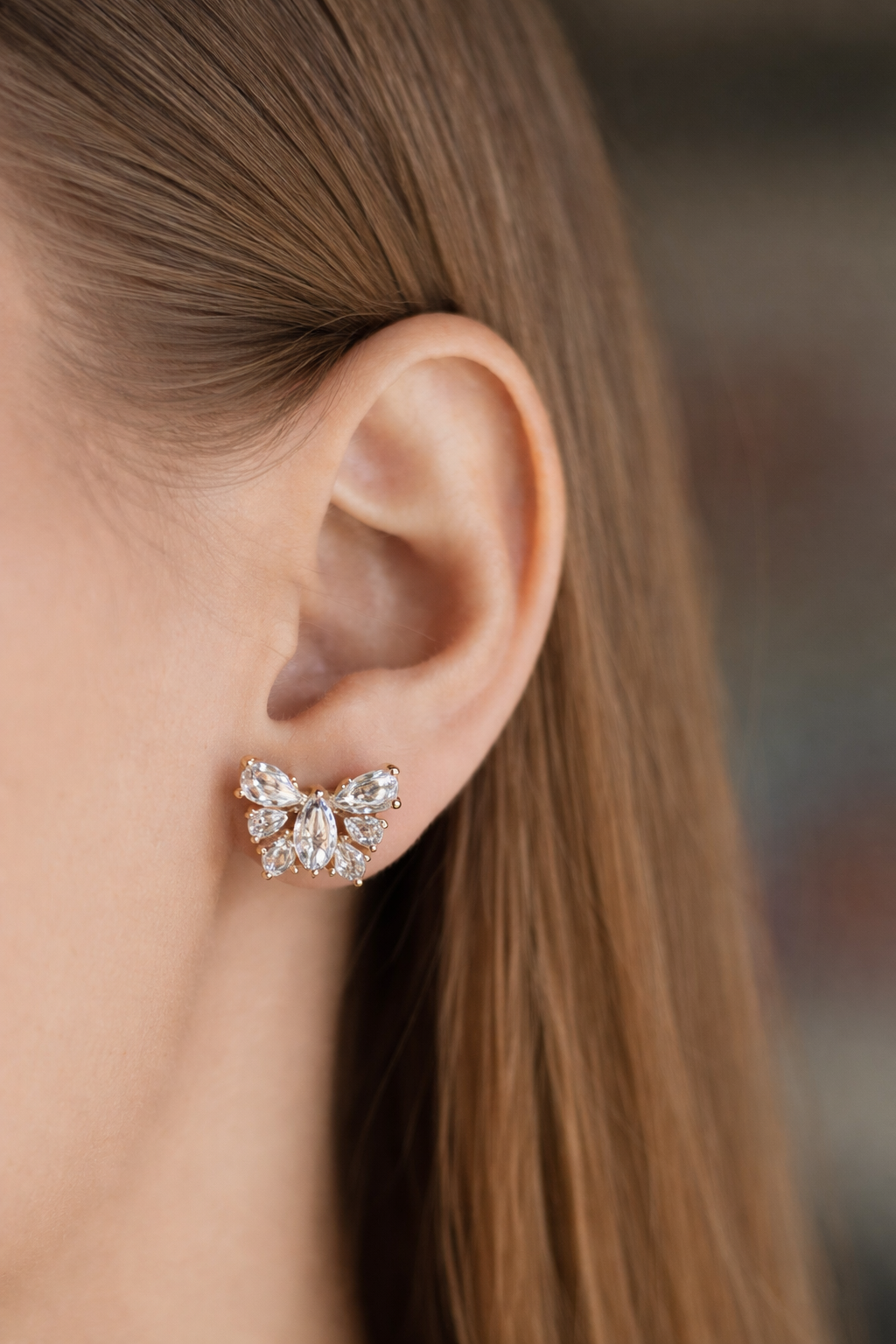 CZ Butterfly Stud Earrings – Gold Plated, 1.5×1.3 cm
