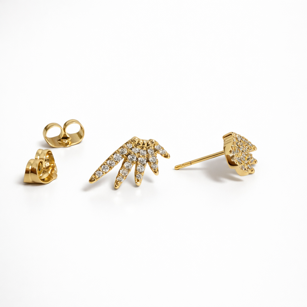 CZ Wing Stud Earrings – Gold Plated, 1.5×1 cm