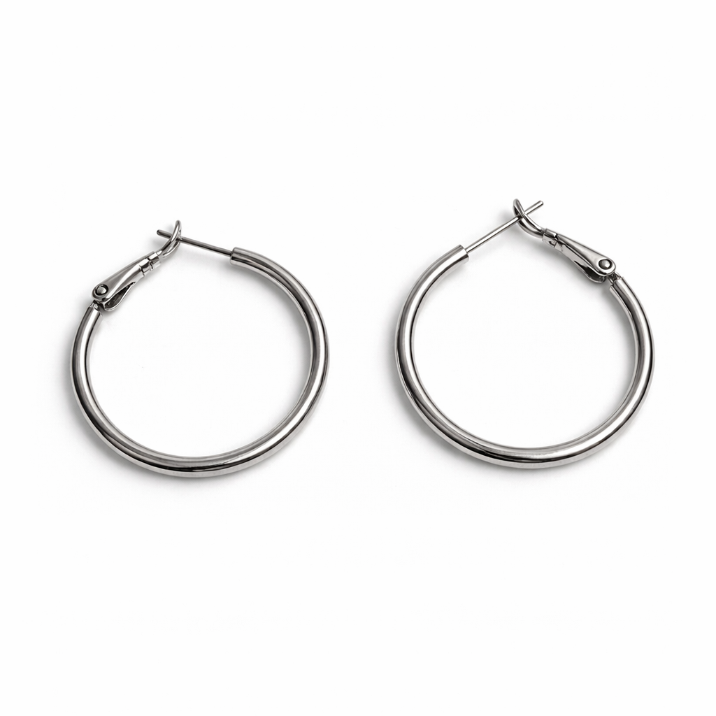 Classic Hoop Earrings – White Gold Plated, 2.5/3/3.5/4.5 см