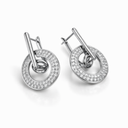 White Gold Plated CZ Drop Earrings 2.8cm Geometric Design