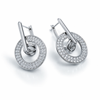 White Gold Plated CZ Drop Earrings 2.8cm Geometric Design