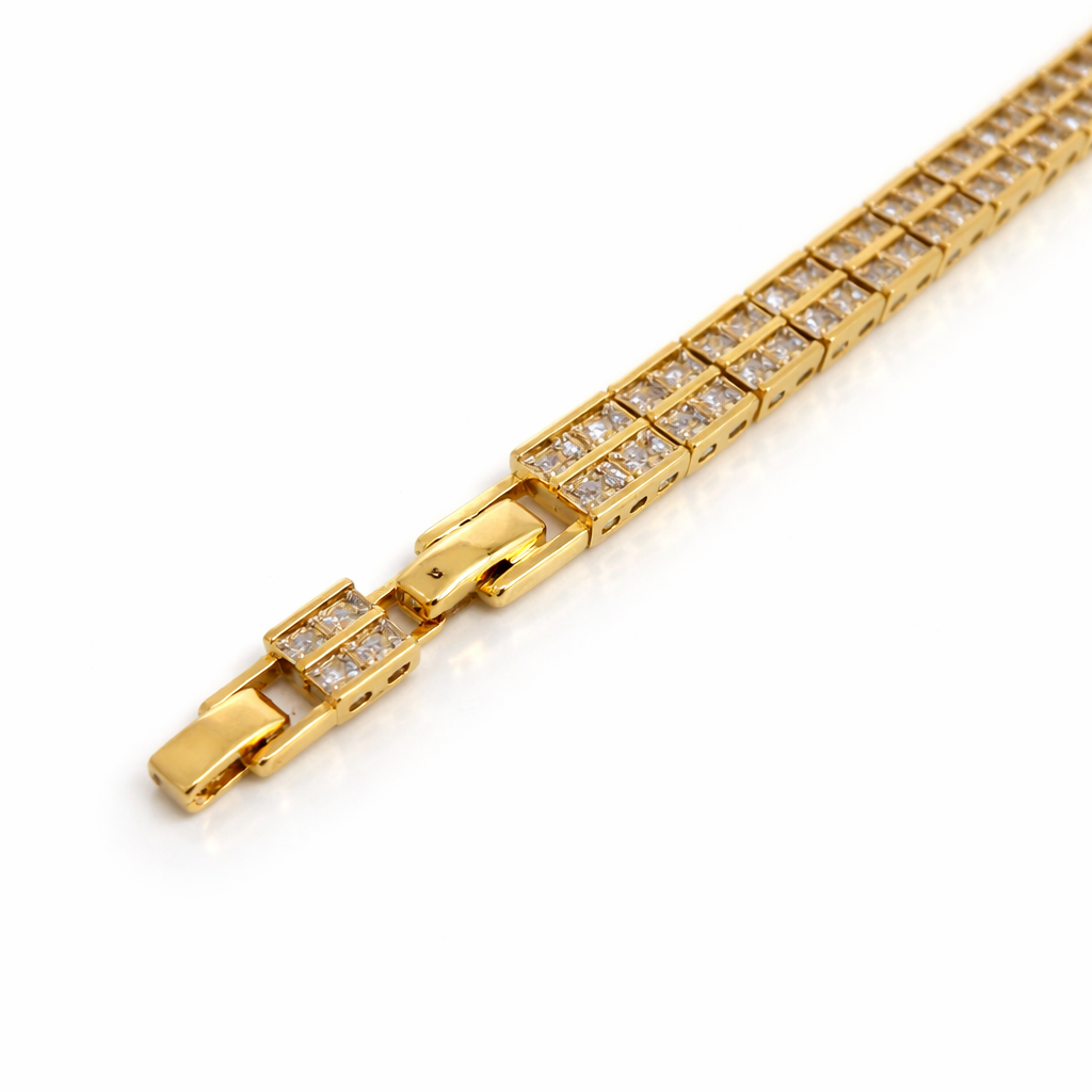 Double Row CZ Bracelet White Or Gold Plated – Tennis Style Bracelet for Women