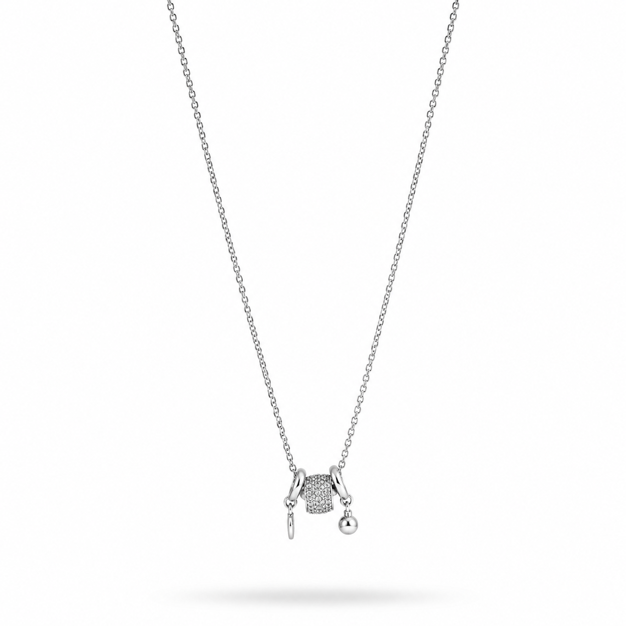 White Gold Plated Charm Necklace with Heart Pendant – Hypoallergenic Necklace 45+5 cm / 17.7”+2”