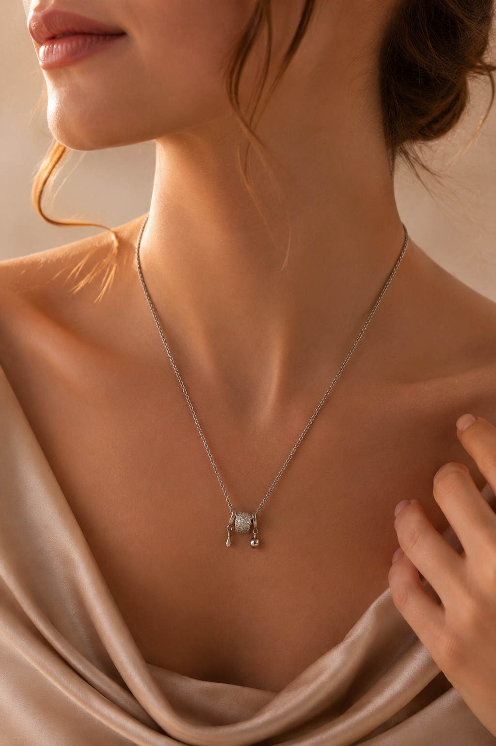White Gold Plated Charm Necklace with Heart Pendant – Hypoallergenic Necklace 45+5 cm / 17.7”+2”