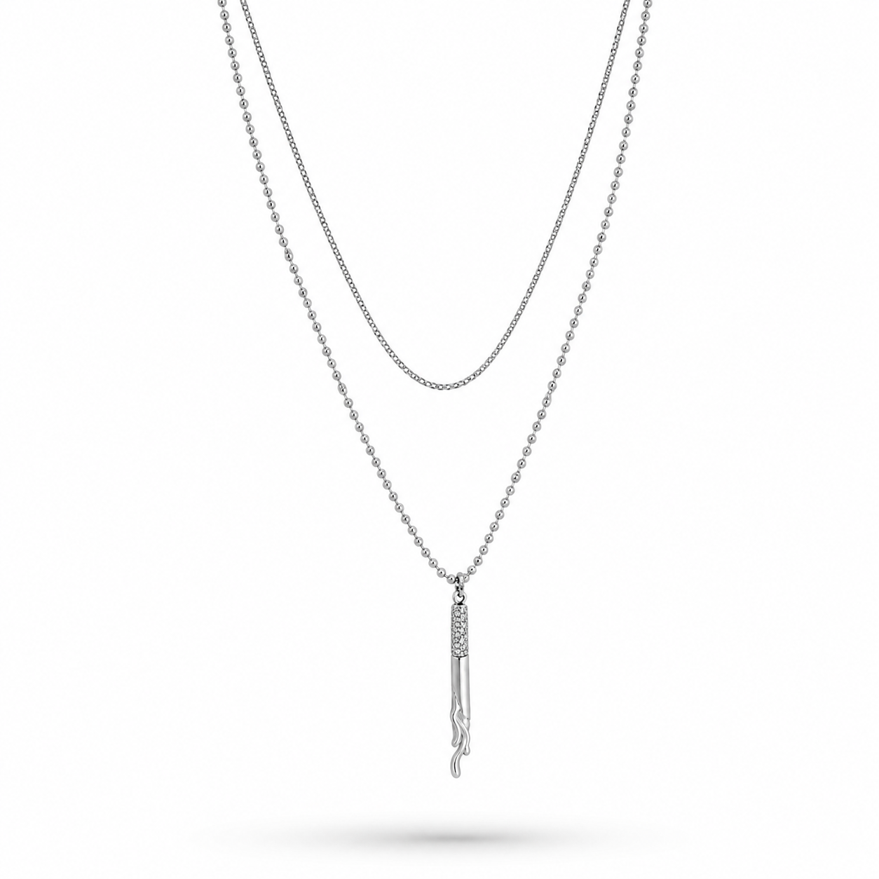 White Gold Plated Layered Necklace with Crystal Pendant – Double Layer Hypoallergenic Necklace 36 cm + 45+5 cm