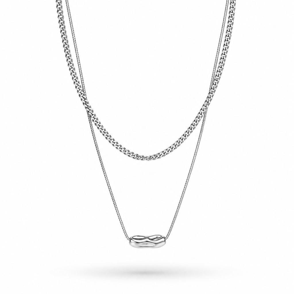 White Gold Plated Layered Necklace – Double Layer Hypoallergenic Necklace 38 cm + 45+5 cm